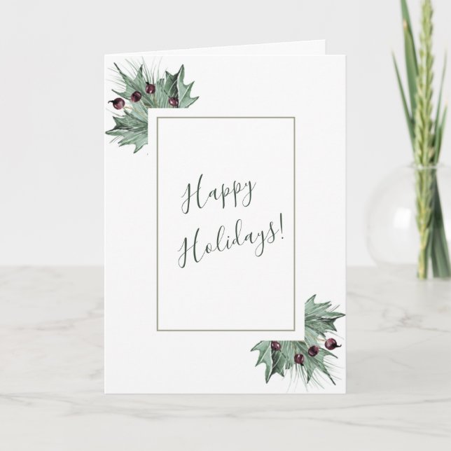 Cartes Pour Fêtes Annuelles Aquarelle Burgundy Berry, PIne & Holly (Devant)