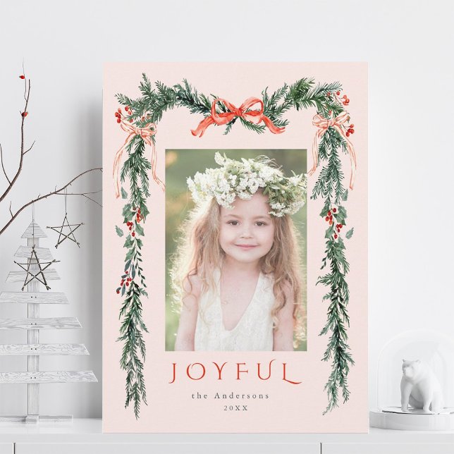 Cartes Pour Fêtes Annuelles Aquarelle cadre de Noël Photo Blush rose (Créateur téléchargé)