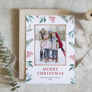 Cartes Pour Fêtes Annuelles Aquarelle Cadre vert Joyeux Noël Photo