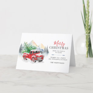 Cartes Pour Fêtes Annuelles Aquarelle Camion rouge Joyeux Noël Lumberjack