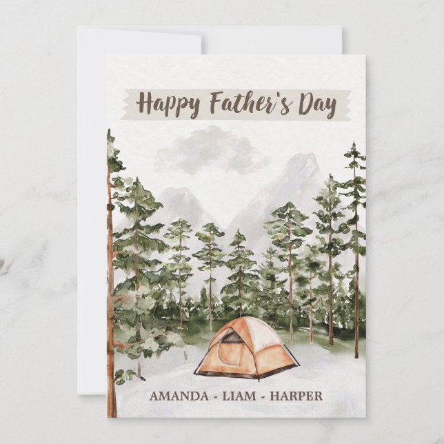 Cartes Pour Fêtes Annuelles Aquarelle Camping dans la Fête des pères naturelle (Devant)