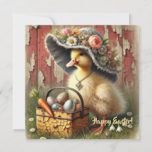 Cartes Pour Fêtes Annuelles Aquarelle canard vintage de Pâques avec oeufs