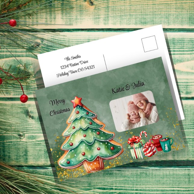 Cartes Pour Fêtes Annuelles Aquarelle captivante photo de l'arbre de Noël (Créateur téléchargé)