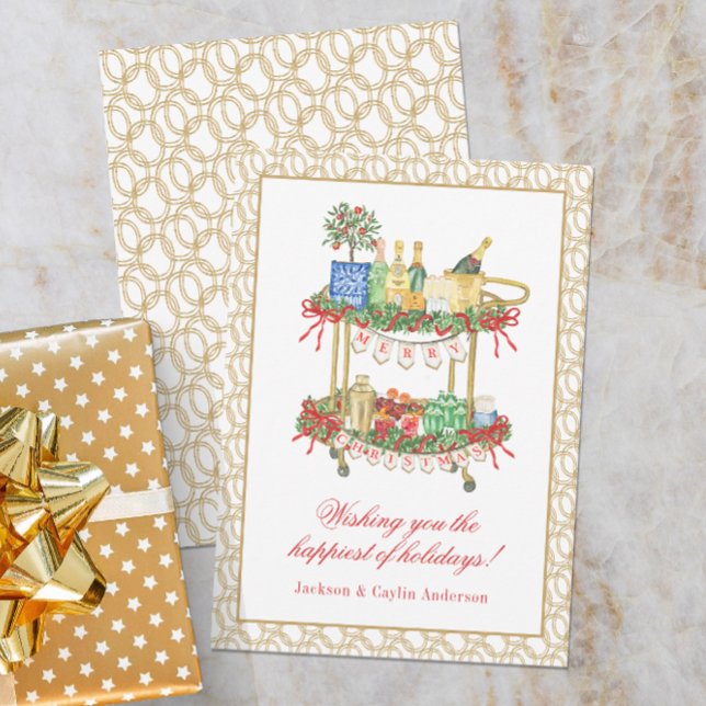 Cartes Pour Fêtes Annuelles Aquarelle Champagne Bar Panier Noël (Créateur téléchargé)