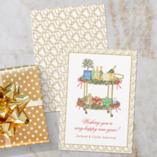 Cartes Pour Fêtes Annuelles Aquarelle Champagne Bar Panier Nouvel An