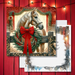 Cartes Pour Fêtes Annuelles Aquarelle Cheval et Ferme Festive Noël