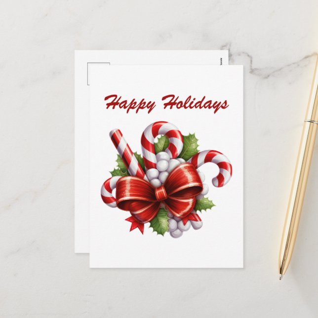 Cartes Pour Fêtes Annuelles aquarelle chocolat de Noël menthe bonbon ajouter d (Devant/Arrière en situation)