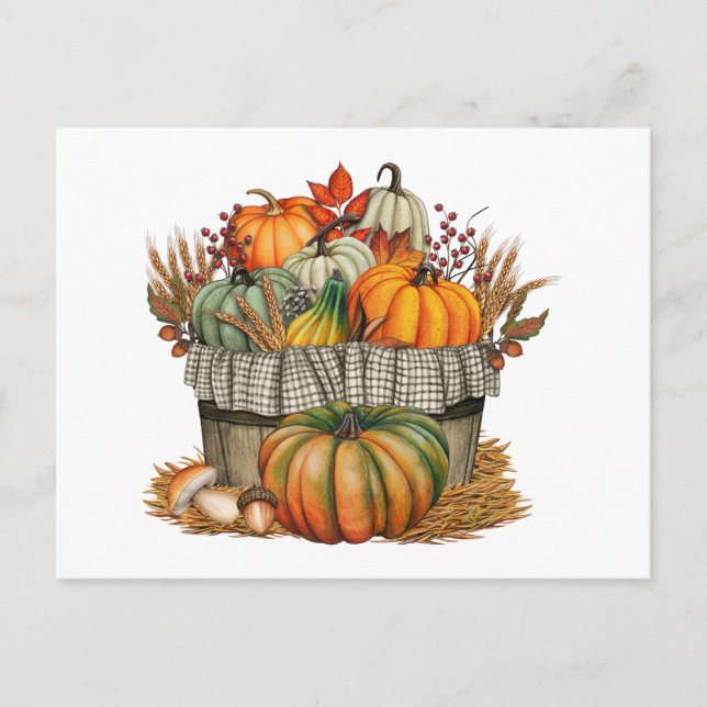 Cartes Pour Fêtes Annuelles Aquarelle Citrouille d'automne et récolte de blé (Devant)