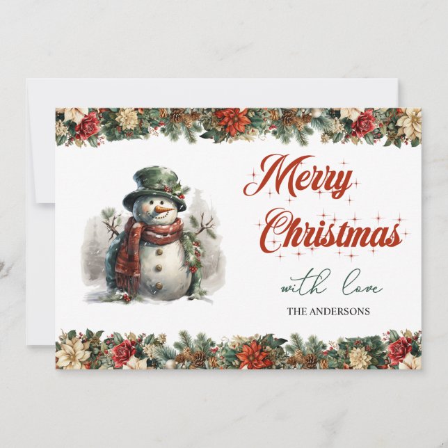 Cartes Pour Fêtes Annuelles Aquarelle classique mignon bonhomme de neige et ba (Devant)