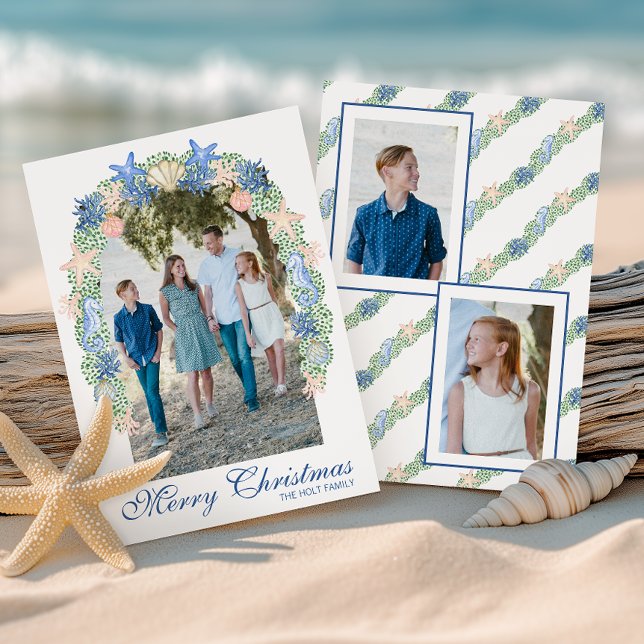Cartes Pour Fêtes Annuelles Aquarelle Coastère de Noël Garland Photo (Créateur téléchargé)