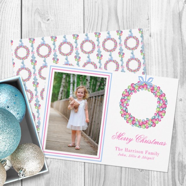 Cartes Pour Fêtes Annuelles Aquarelle colorée Baubles de Noël Wreath Photo (Créateur téléchargé)