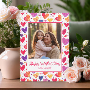 Cartes Pour Fêtes Annuelles Aquarelle colorée Coeurs de la fête des mères Phot