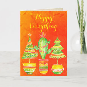Cartes Pour Fêtes Annuelles Aquarelle colorée d'arbre moderne "Happy Everythin
