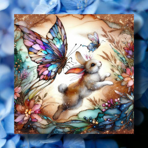 Cartes Pour Fêtes Annuelles Aquarelle colorée Printemps Papillon lapin Pâques