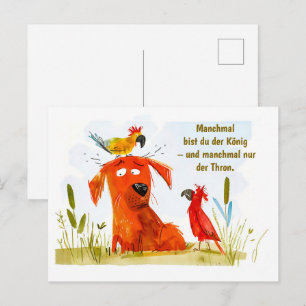 Cartes Pour Fêtes Annuelles Aquarelle comique chien avec deux perroquets