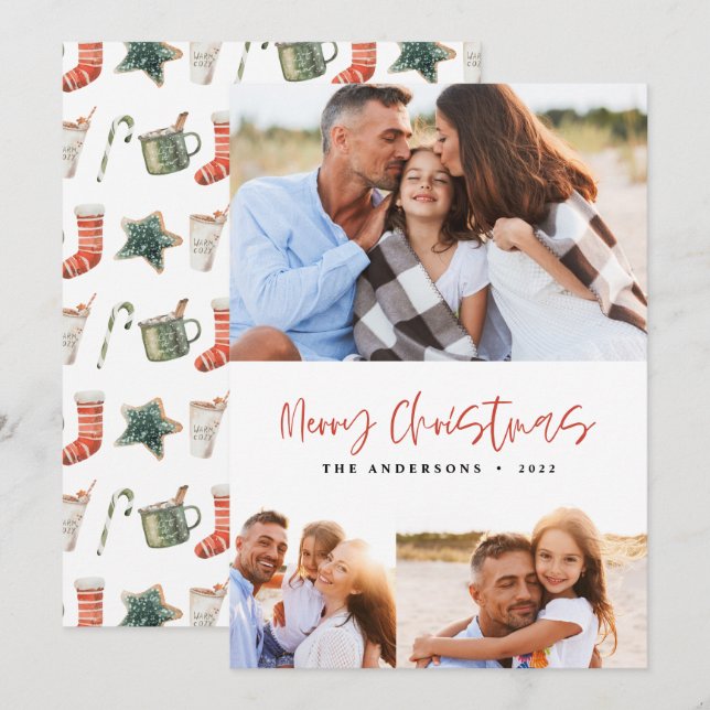 Cartes Pour Fêtes Annuelles Aquarelle cookie de Noël boissons bonbons 3 photo  (Devant / Derrière)