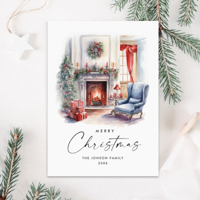 Cartes Pour Fêtes Annuelles Aquarelle Cosy Accueil Arbre de Noël (Créateur téléchargé)