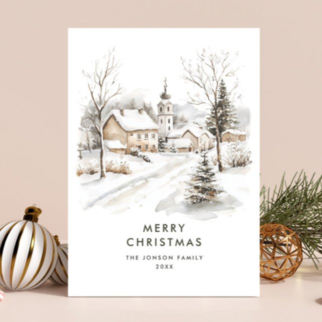 Cartes Pour Fêtes Annuelles Aquarelle Cosy hiver Pays Noël (Créateur téléchargé)