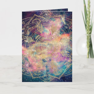 Cartes Pour Fêtes Annuelles Aquarelle couleur Mandala or élégant Nebula