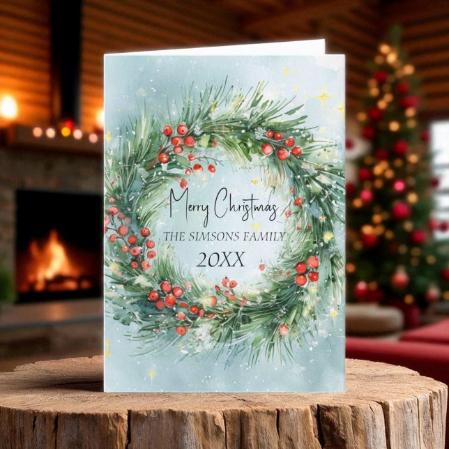 Cartes Pour Fêtes Annuelles Aquarelle Courbe de Noël Végétation d'hiver (Créateur téléchargé)