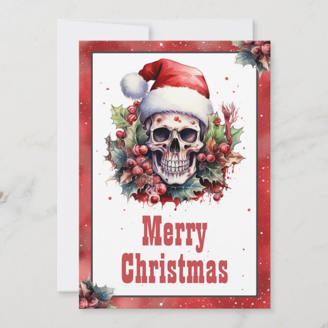 Cartes Pour Fêtes Annuelles Aquarelle crâne de Noël (Devant)