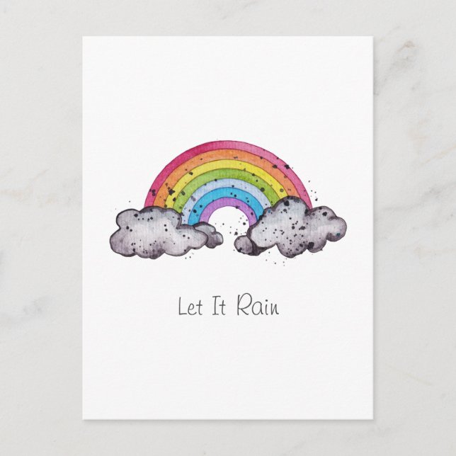 Cartes Pour Fêtes Annuelles Aquarelle Cute Arc-En-Ciel Et Nuages (Devant)