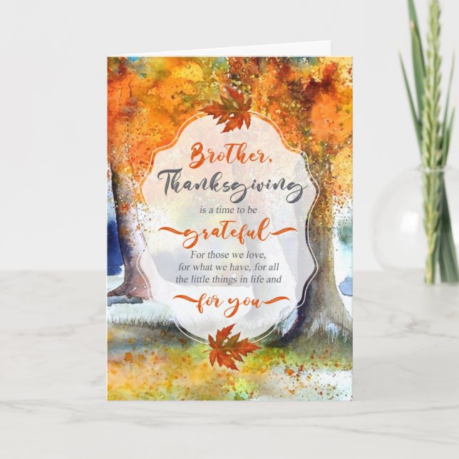 Cartes Pour Fêtes Annuelles Aquarelle d'automne frère Thanksgiving Grateful (Devant)