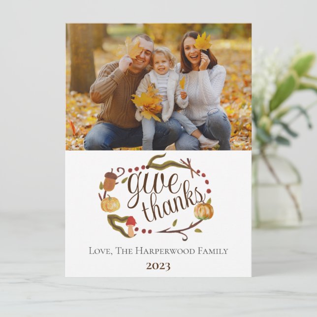Cartes Pour Fêtes Annuelles Aquarelle d'automne moderne Thanksgiving Photo de  (Debout devant)