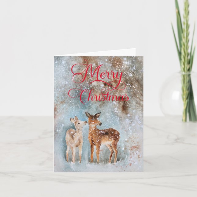 Cartes Pour Fêtes Annuelles Aquarelle de cerf rustique Joyeux Noël (Devant)