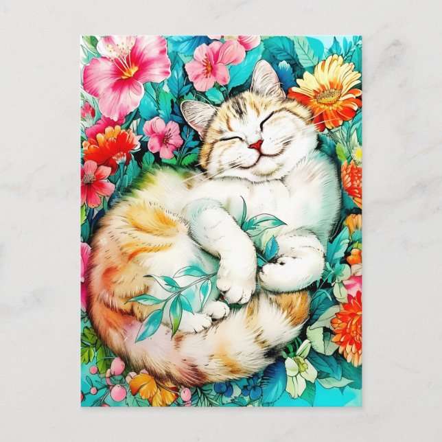 Cartes Pour Fêtes Annuelles Aquarelle de chat Fleur de prairie Bliss (Devant)