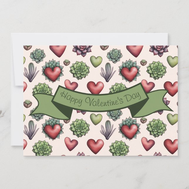Cartes Pour Fêtes Annuelles Aquarelle de coeur Succulente Valentines Motif de  (Devant)