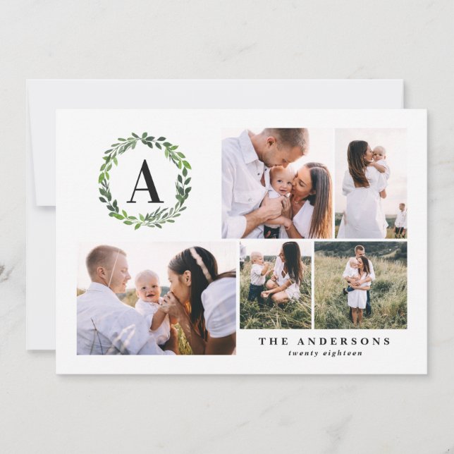 Cartes Pour Fêtes Annuelles Aquarelle de courroie multi photo initiale (Devant)