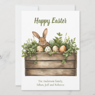 Cartes Pour Fêtes Annuelles Aquarelle de lapin doux Plantes Oeufs Pâques