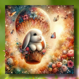 Cartes Pour Fêtes Annuelles Aquarelle de lapin Whimsical Hot Air Balloon Pâque