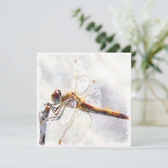 Cartes Pour Fêtes Annuelles Aquarelle de libellule Pastel Arrière - plan blanc (Debout devant)