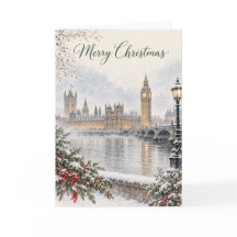 Aquarelle de Londres Westminster Joyeux Noël Hol