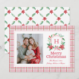 Cartes Pour Fêtes Annuelles Aquarelle de Monogramme de Preppy Wreath de Noël H
