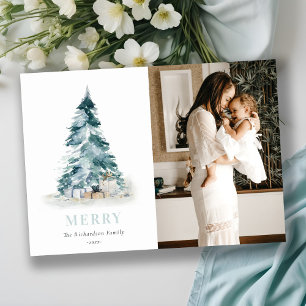 Cartes Pour Fêtes Annuelles Aquarelle de neige pin Noël Arbre cadeau photo