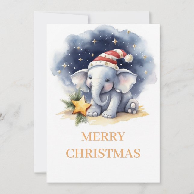 Cartes Pour Fêtes Annuelles Aquarelle de Noël adorable Eléphant (Devant)