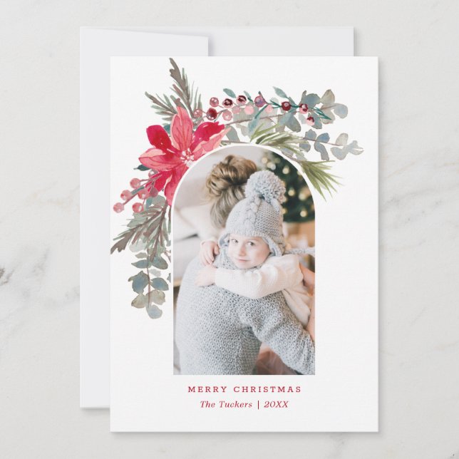 Cartes Pour Fêtes Annuelles Aquarelle de Noël Arc moderne Photo florale (Devant)