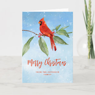Cartes Pour Fêtes Annuelles Aquarelle de Noël Bleu Rouge Cardinal Oiseau Photo