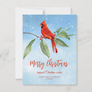 Cartes Pour Fêtes Annuelles Aquarelle de Noël Bleu Vert Rouge Cardinal Oiseau