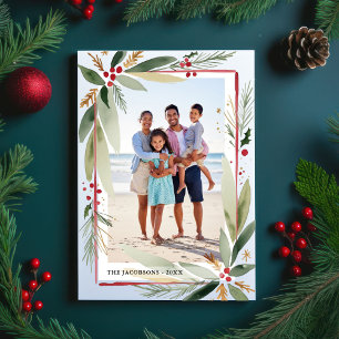 Cartes Pour Fêtes Annuelles Aquarelle de Noël Botaniques Photo Collage