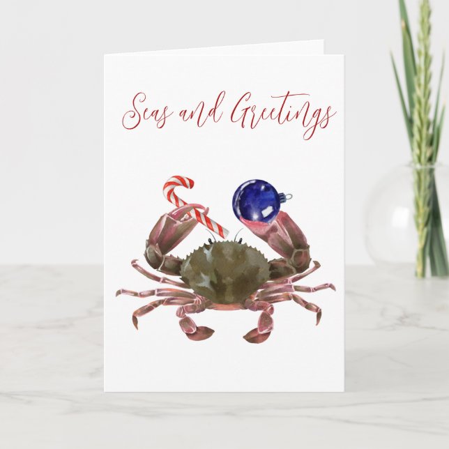 Cartes Pour Fêtes Annuelles Aquarelle de Noël du crabe Crustacé (Devant)