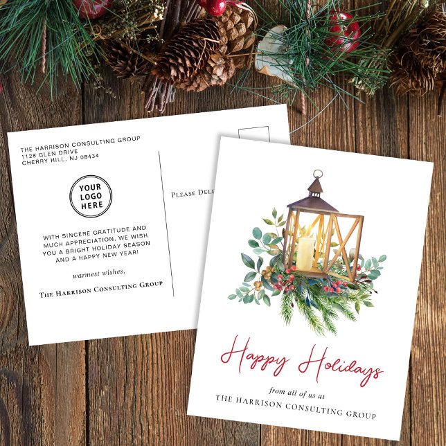 Cartes Pour Fêtes Annuelles Aquarelle de Noël du logo de l'entreprise (Spread the joy of the season and strengthen business relationships with our elegant holiday postcard)