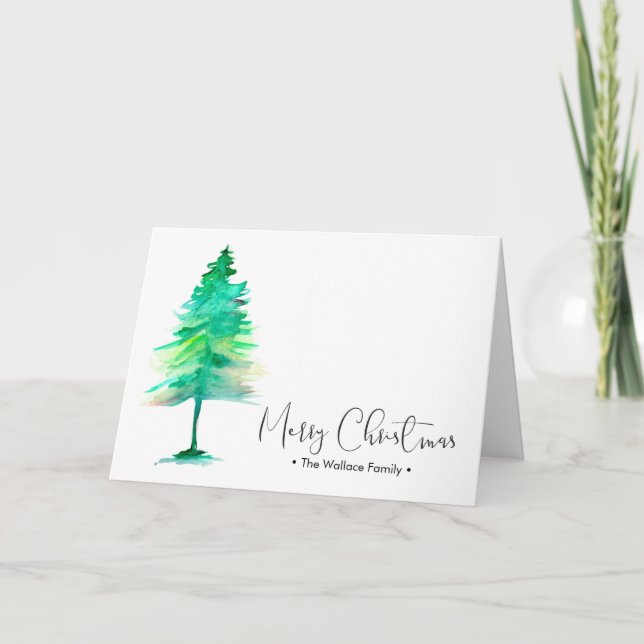 Cartes Pour Fêtes Annuelles Aquarelle de Noël en famille Pinetree, personnalis (Devant)