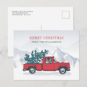 Cartes Pour Fêtes Annuelles Aquarelle de Noël familiale Camion rouge
