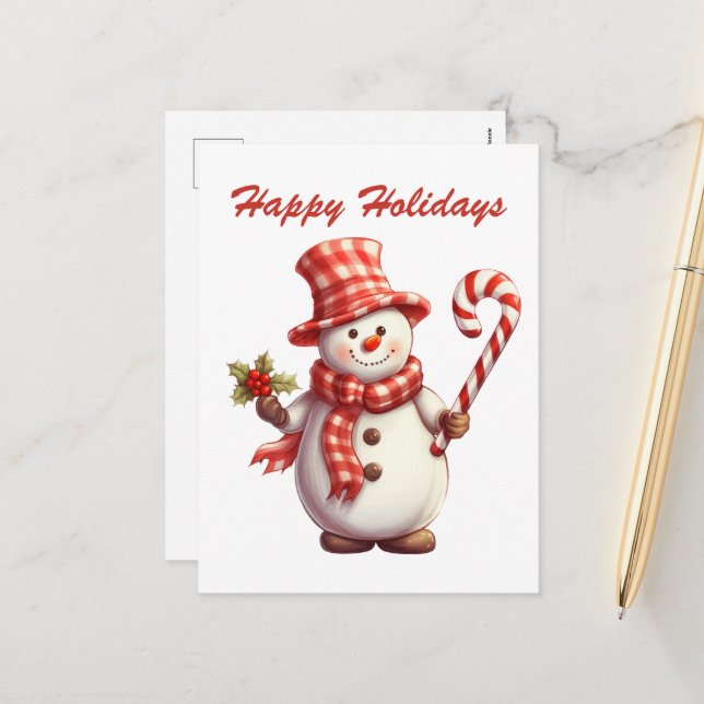 Cartes Pour Fêtes Annuelles Aquarelle de Noël festive menthe (Devant/Arrière en situation)