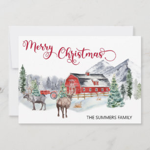 Cartes Pour Fêtes Annuelles Aquarelle de Noël Hiver Grange Rennes de bois