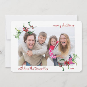 Cartes Pour Fêtes Annuelles Aquarelle de Noël Holly Berries Script Photo
